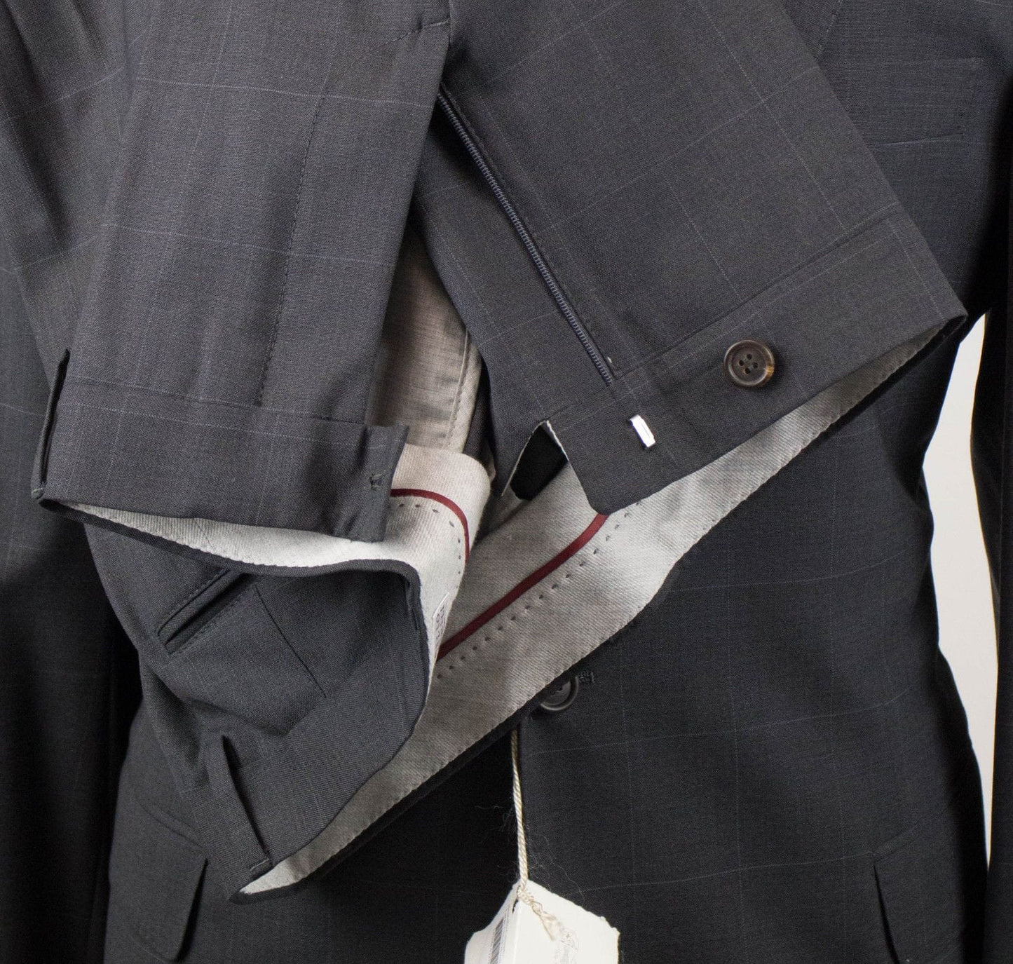 Windowpane Check Wool 3/2 Button Suit - Gray