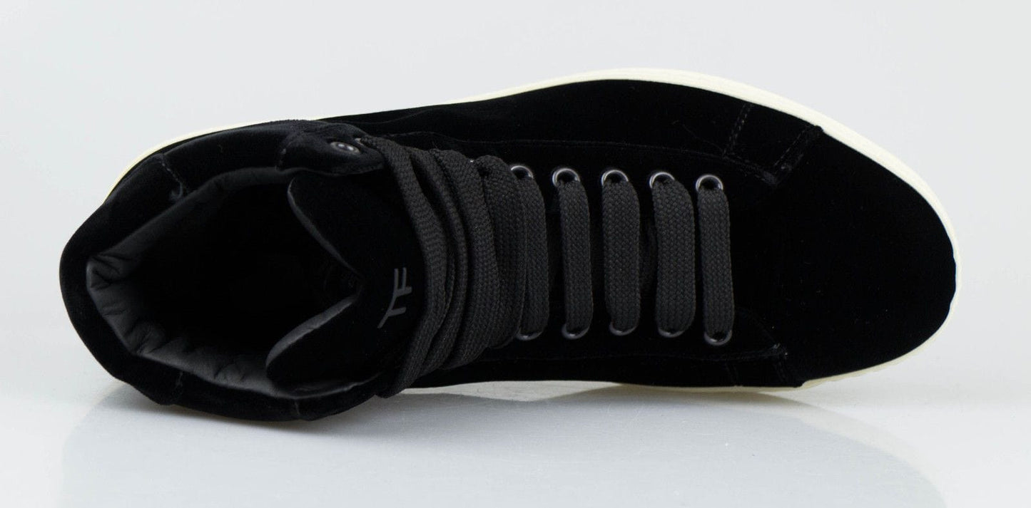 Velvet Lace Up High Top Sneakers - Black