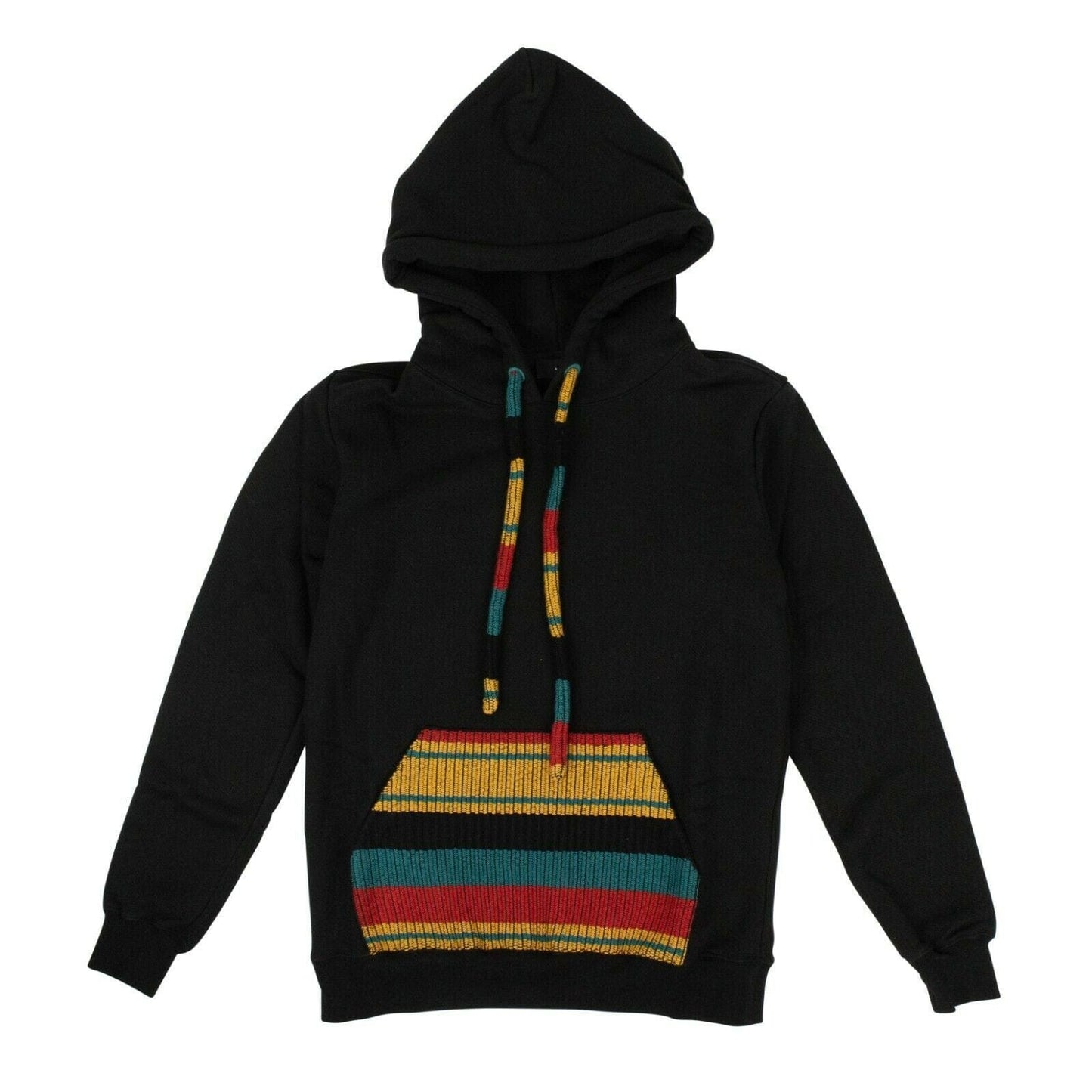 Cotton Knitted Patch Pocket Hooded Sweatshirt - Black