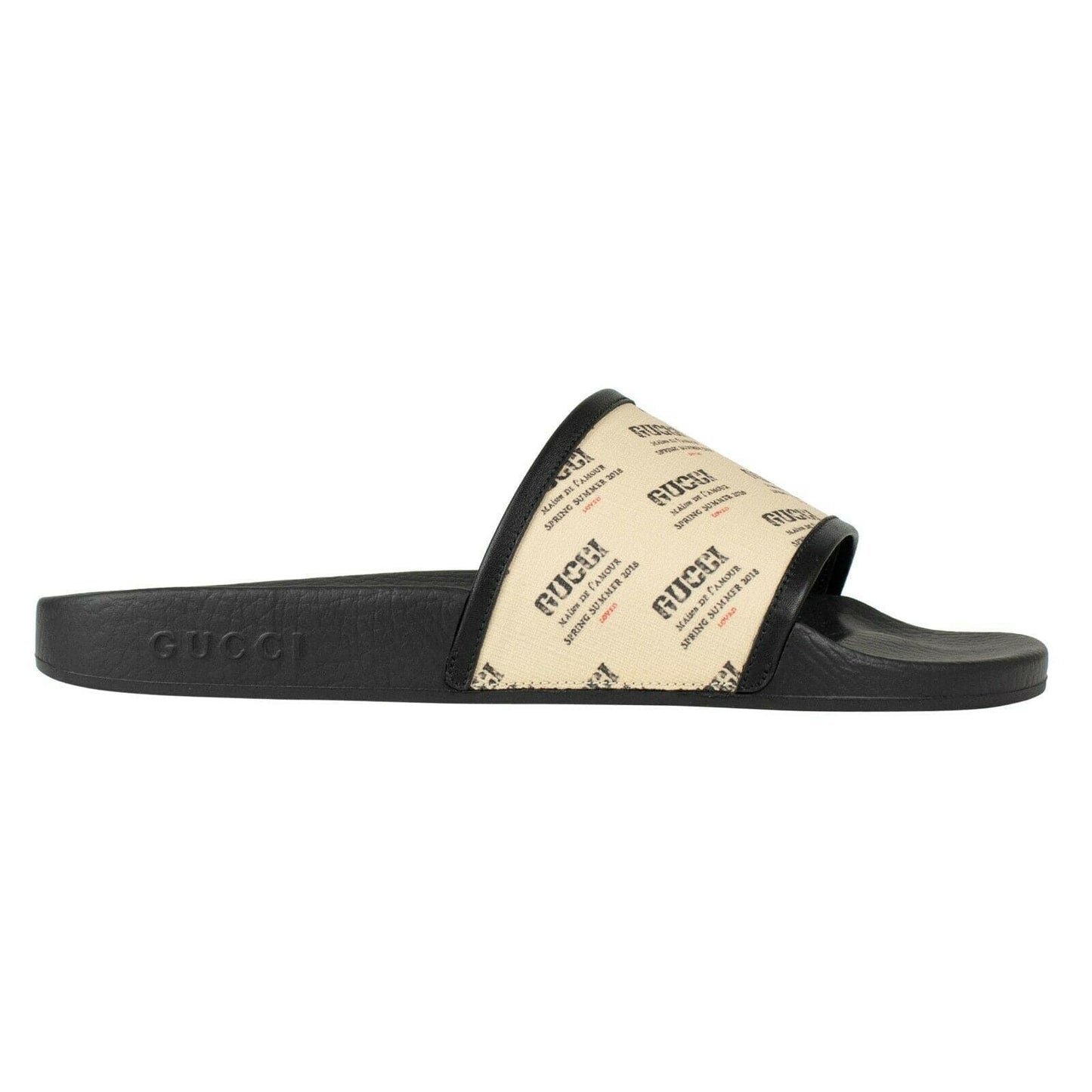 Canvas Logo Stamp Print Slides Sandals - Ivory