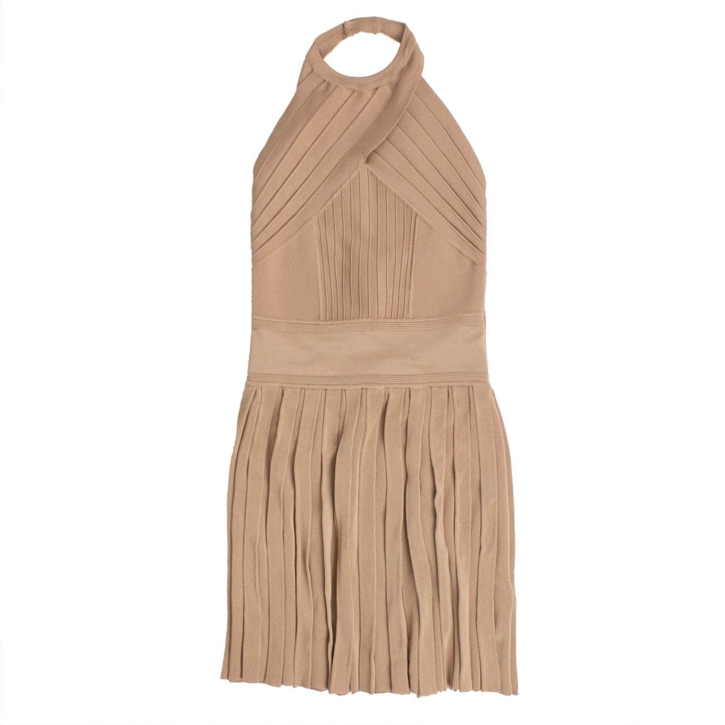 Knit Pleated Halter Neck Dress - Gold