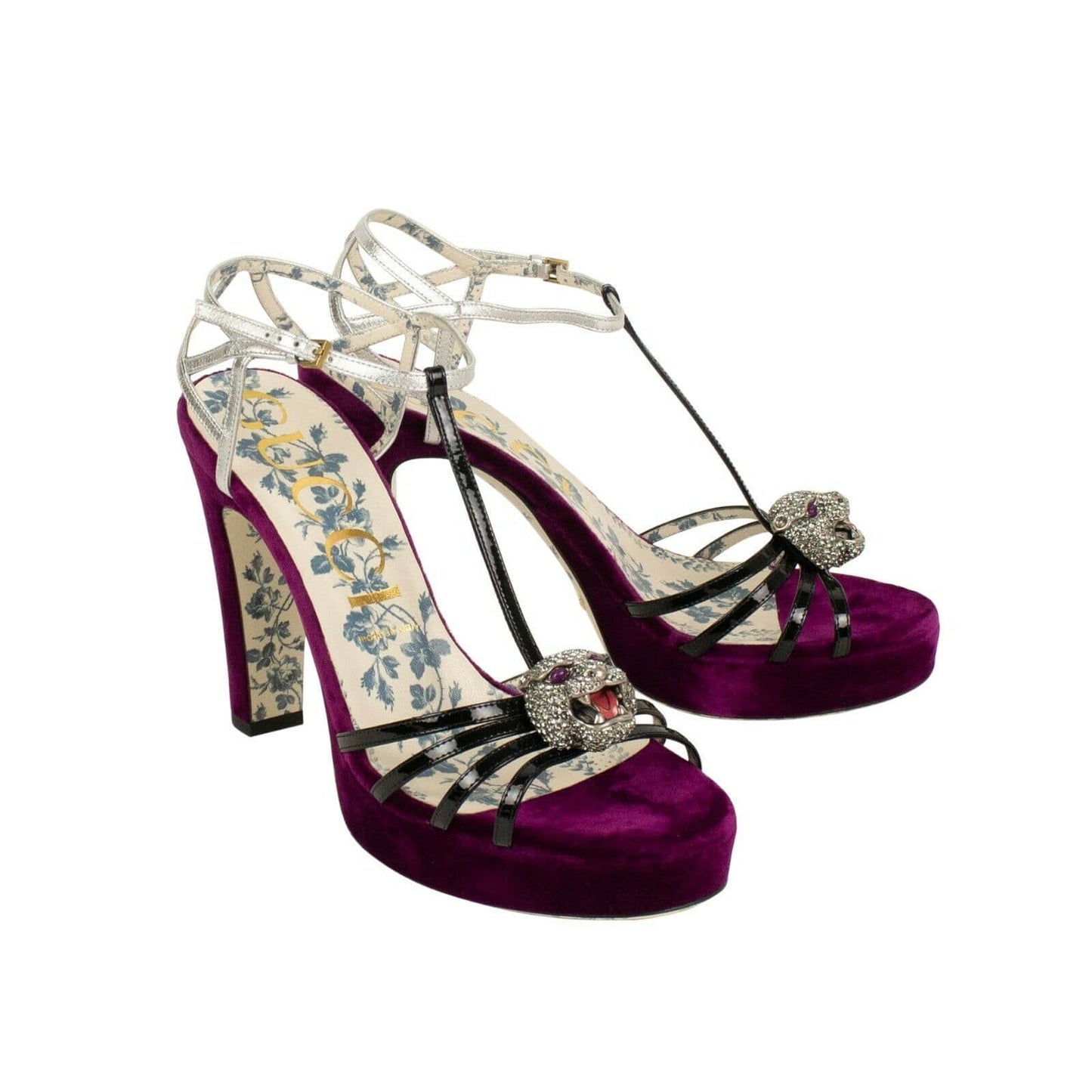 Women's T-Strap Sandals Pumps - Purple And Black