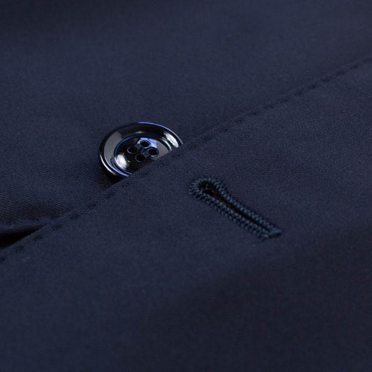 Wool Blend Solid Two Button Tuxedo Suit - Navy