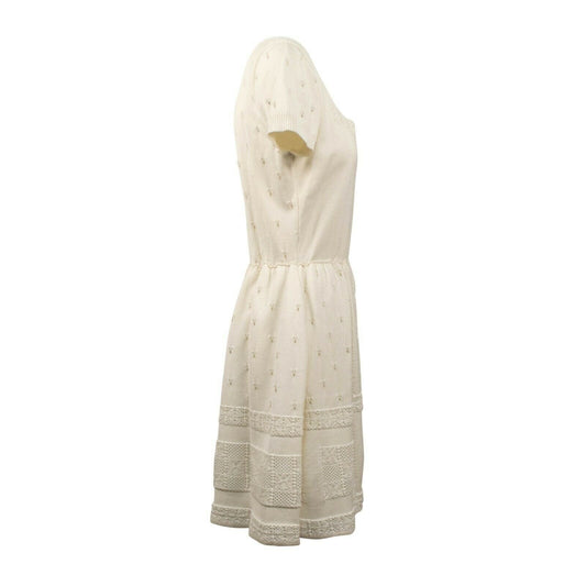 Cotton  Short Sleeve Sweater Dress - Ivory