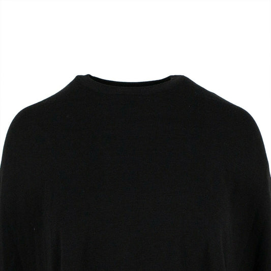 Wool Crew Neck Sweater Shawl Top - Black