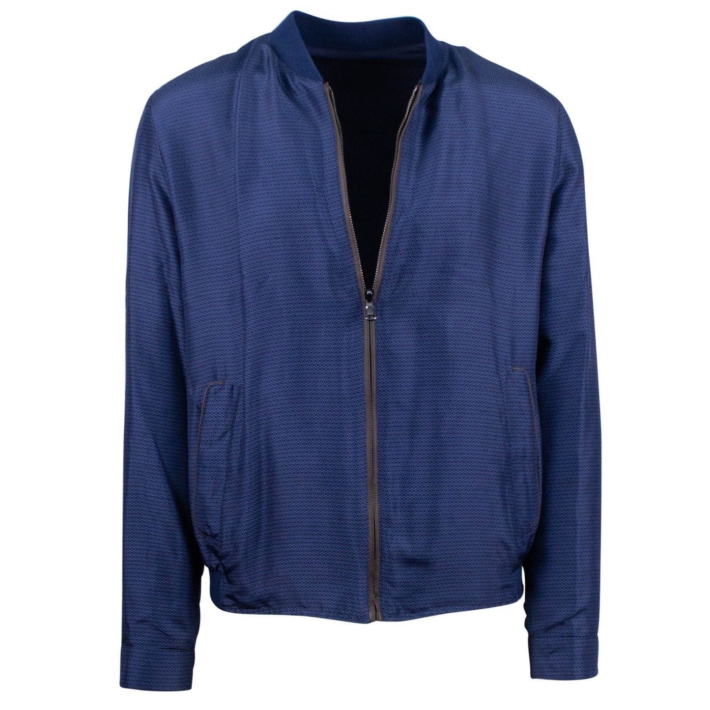 Blue Nylon Reversible Bomber Jacket