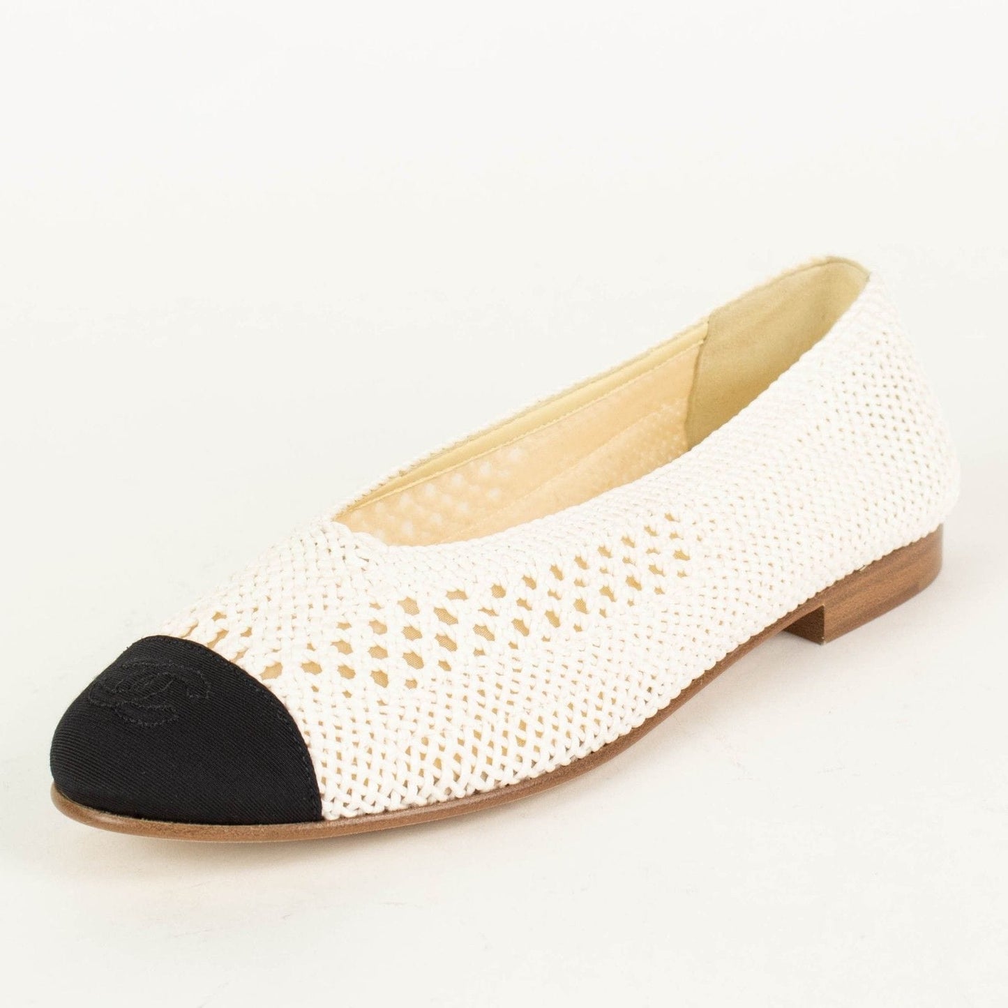 Tweed And Grosgrain Cap Toe Ballerina Flats - Ivory