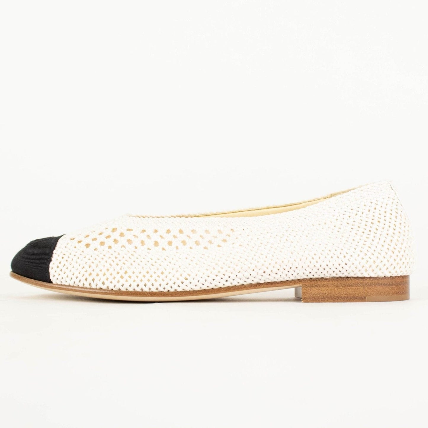 Tweed And Grosgrain Cap Toe Ballerina Flats - Ivory