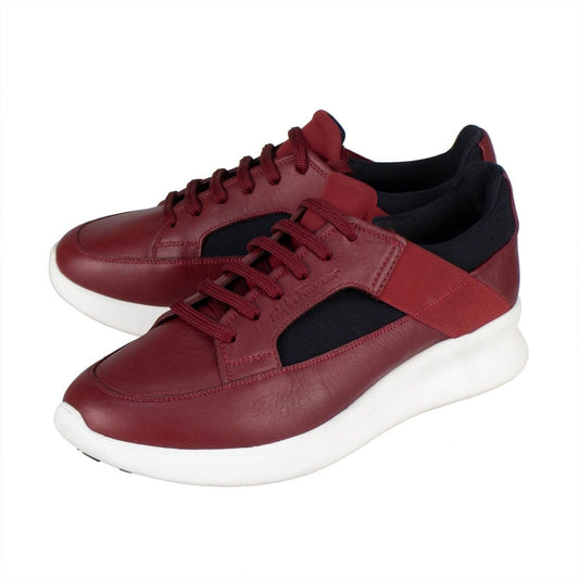 Calfskin Leather Lace Up Sneakers Shoes - Red