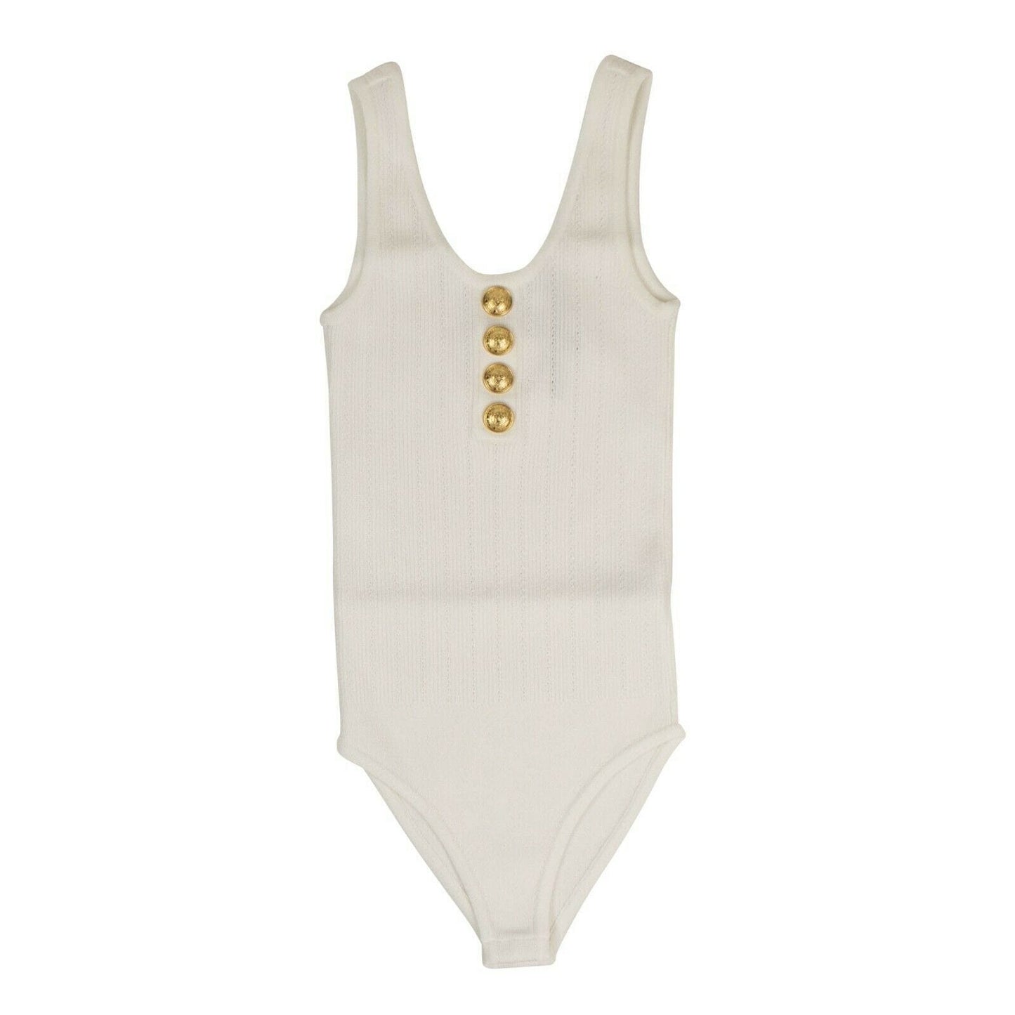 Sleeveless Knit Gold Buttons Bodysuit - White