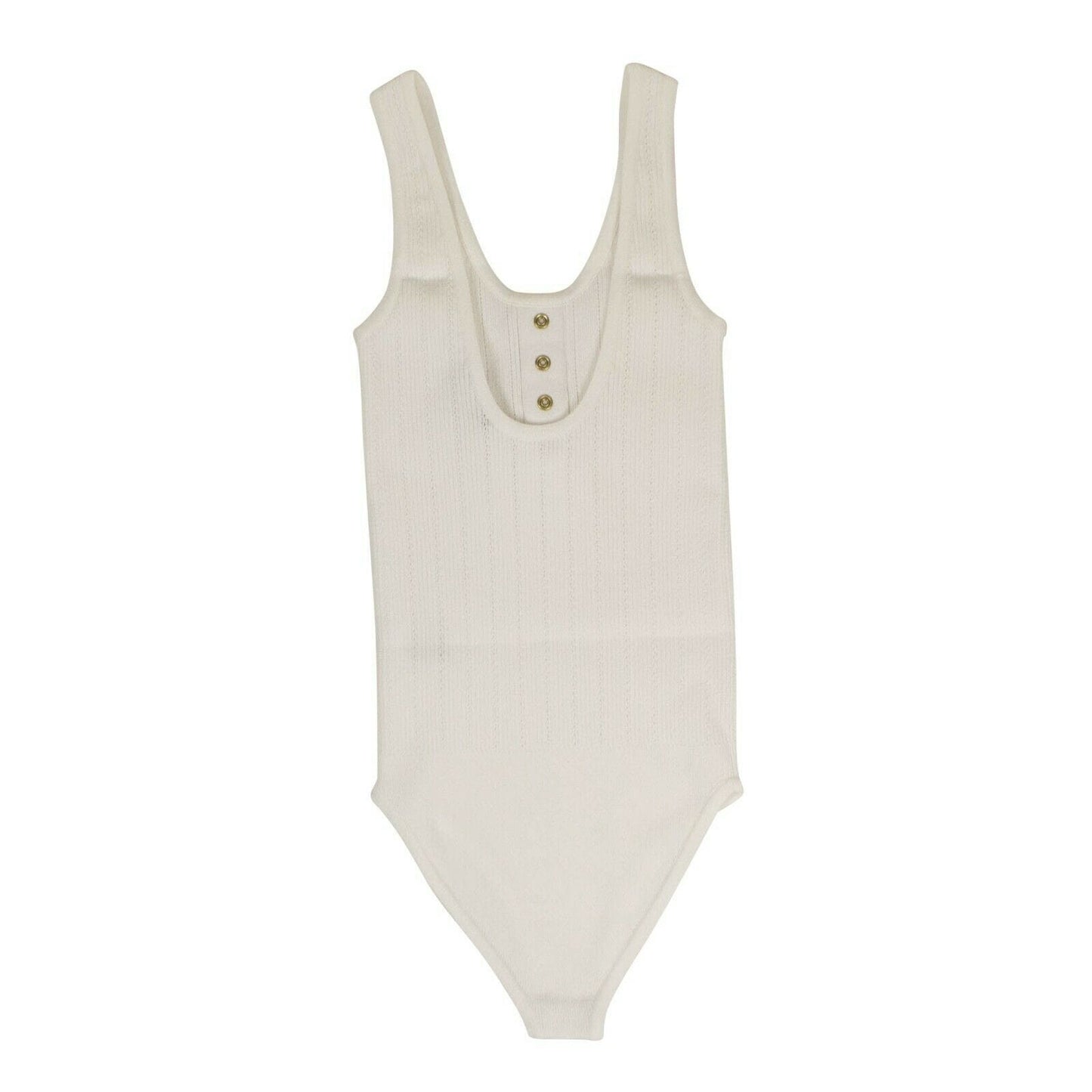 Sleeveless Knit Gold Buttons Bodysuit - White