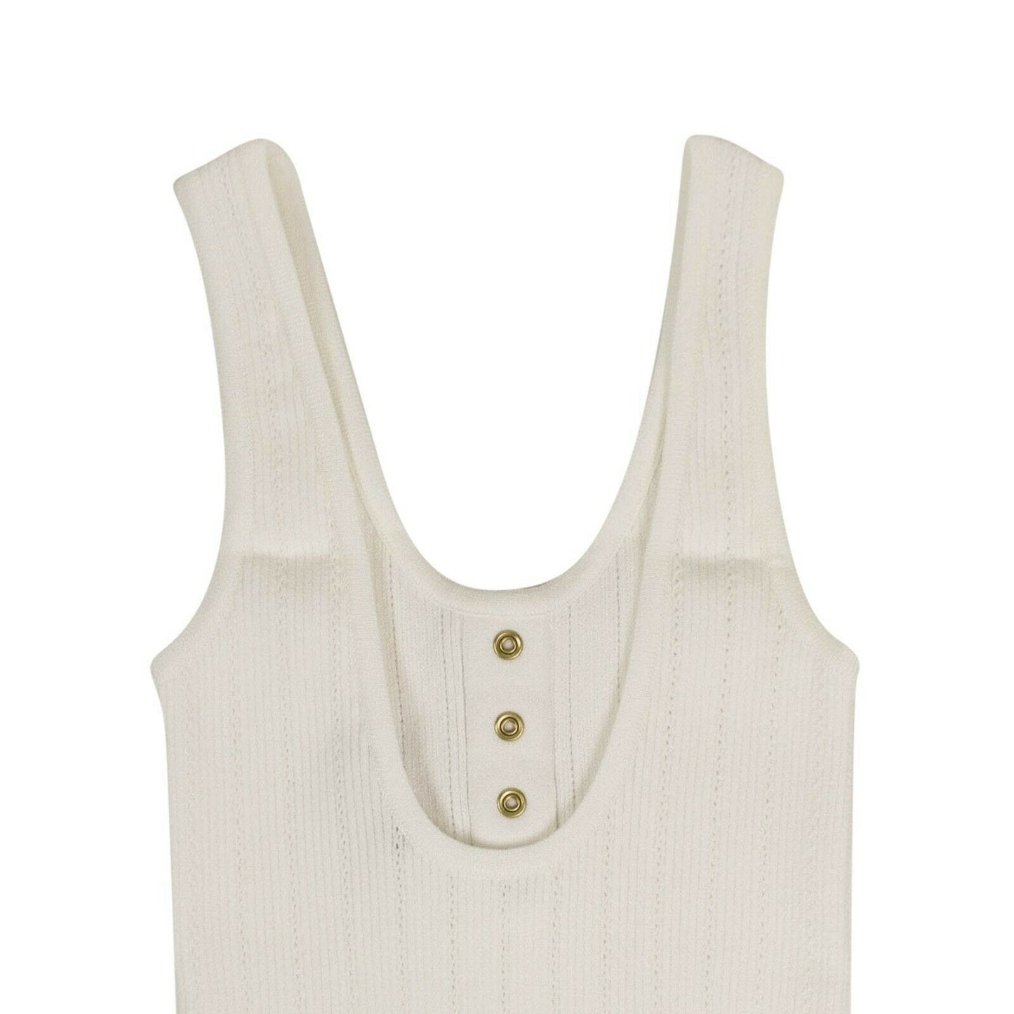 Sleeveless Knit Gold Buttons Bodysuit - White