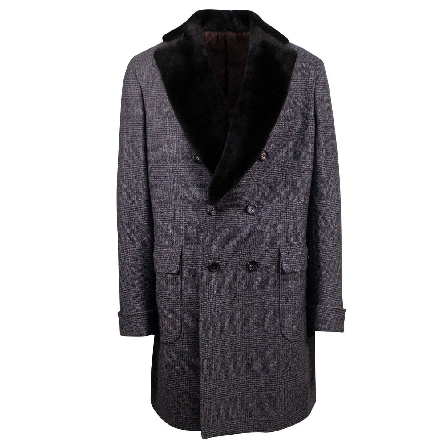 Brown Plaid Double Breasted Slim Fit Coat
