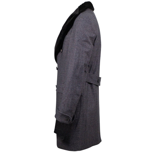 Brown Plaid Double Breasted Slim Fit Coat