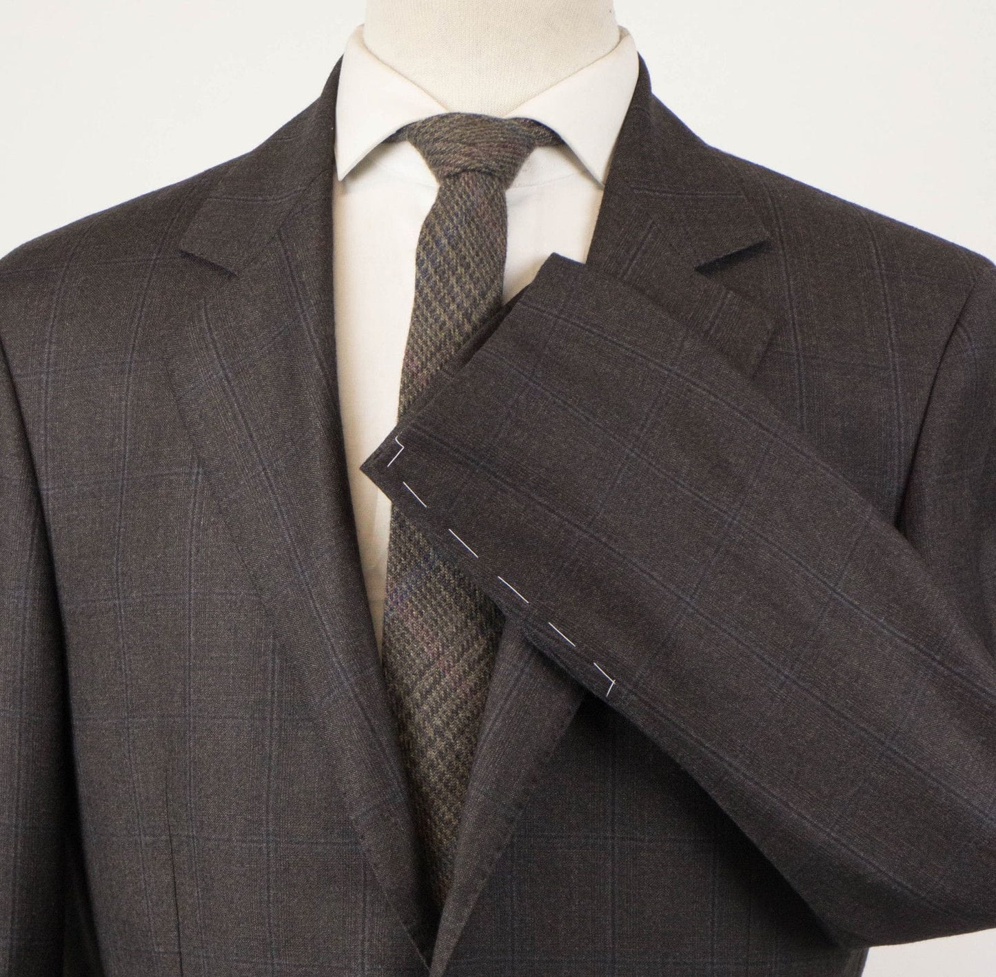 Windowpane Check Wool 3/2 Button Suit - Brown