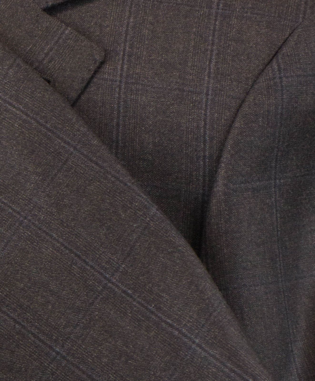 Windowpane Check Wool 3/2 Button Suit - Brown