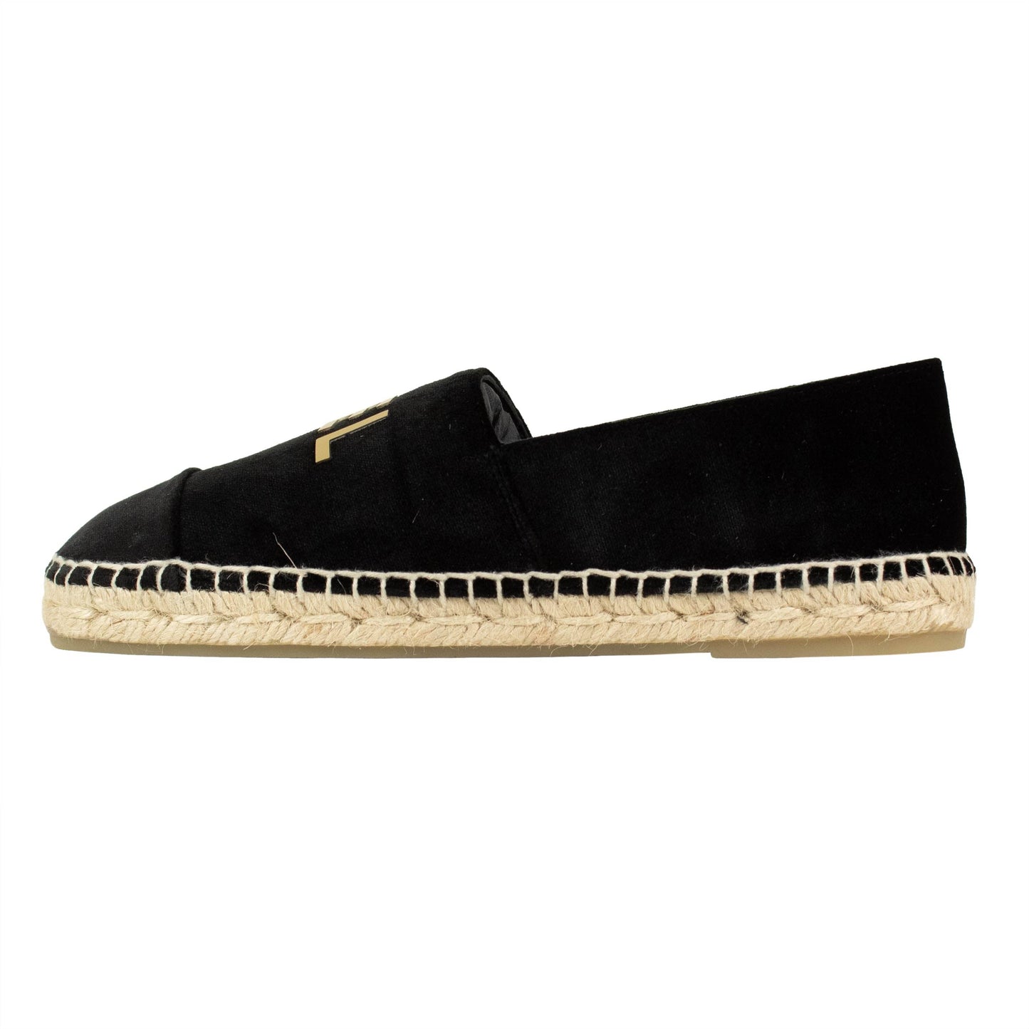 Velvet 'Chanel' Gold Lettering Espadrilles - Black
