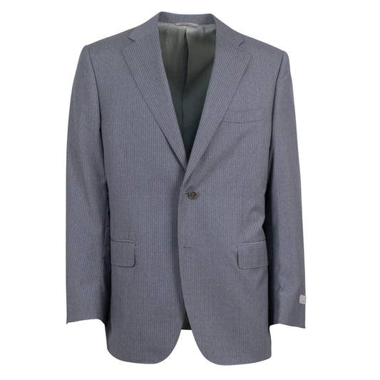 Travel Striped Wool 2 Button Classic Fit Suit - Gray