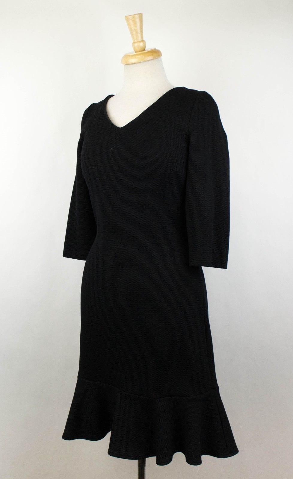 V-Neck Knit Ruffle Hem Dress - Black