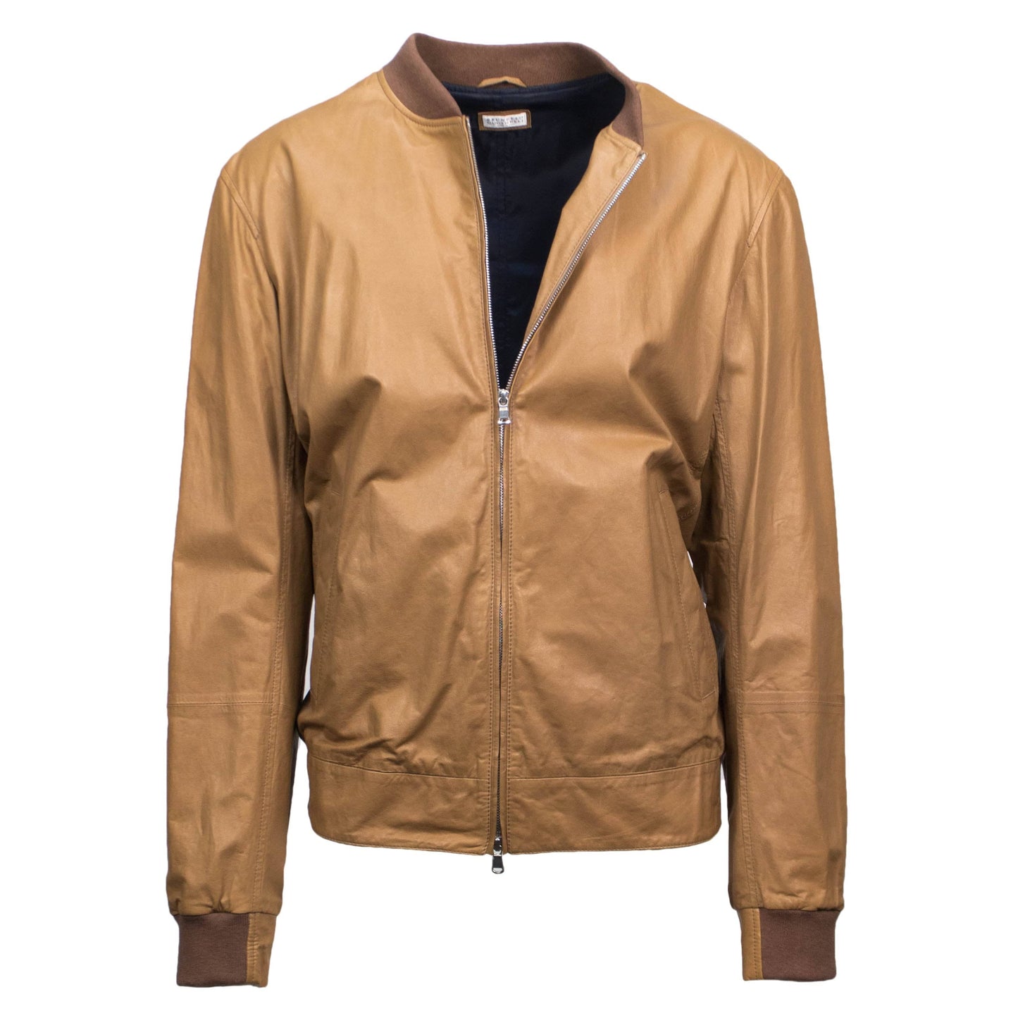 BRUNELLO CUCINELLI Brown Leather Zip-Up Bomber Jacket