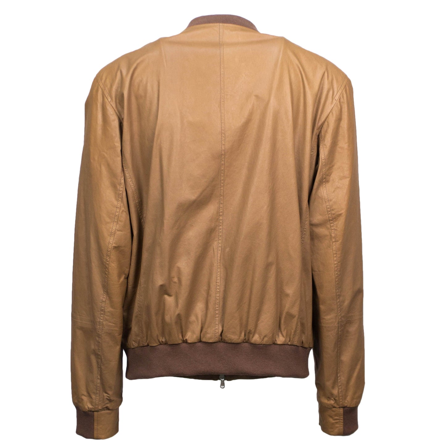 BRUNELLO CUCINELLI Brown Leather Zip-Up Bomber Jacket