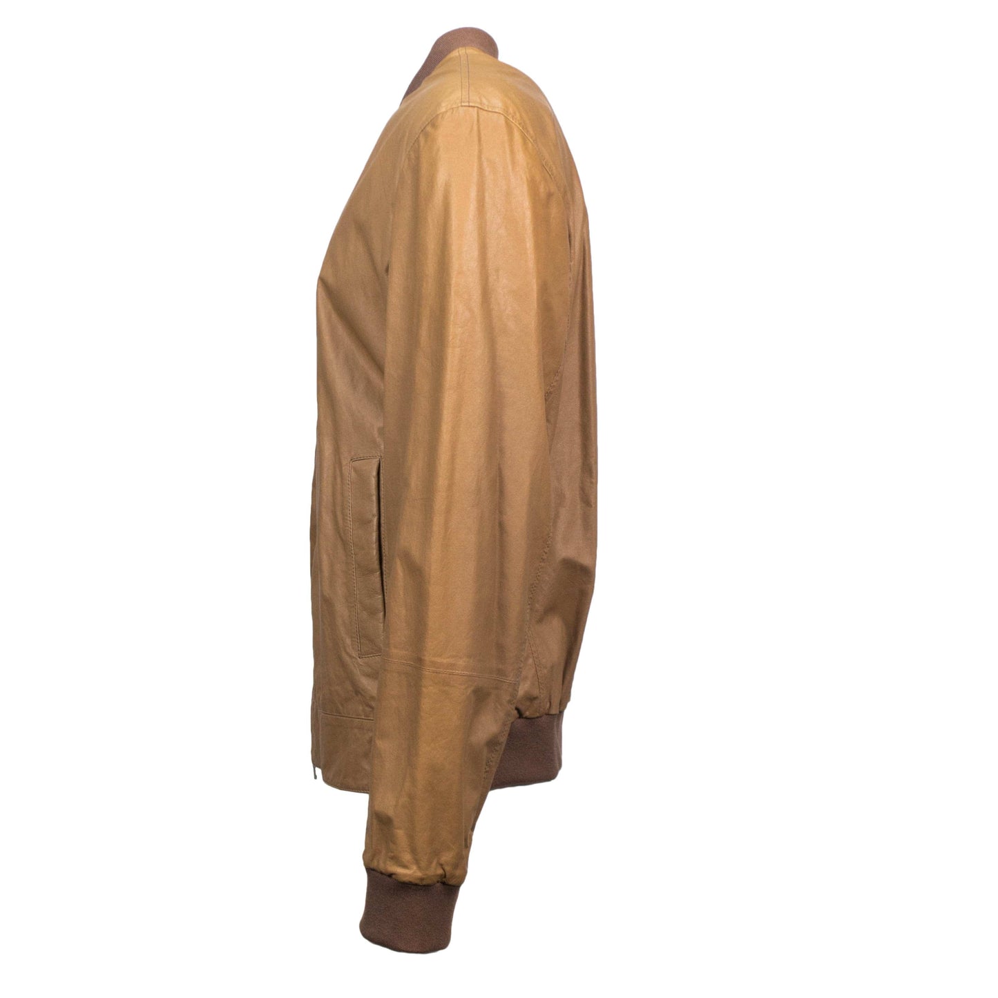 BRUNELLO CUCINELLI Brown Leather Zip-Up Bomber Jacket