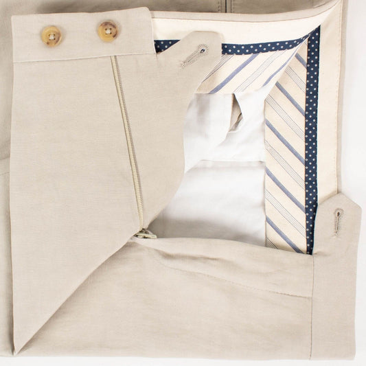 Beige Silk Blend Dress Pants