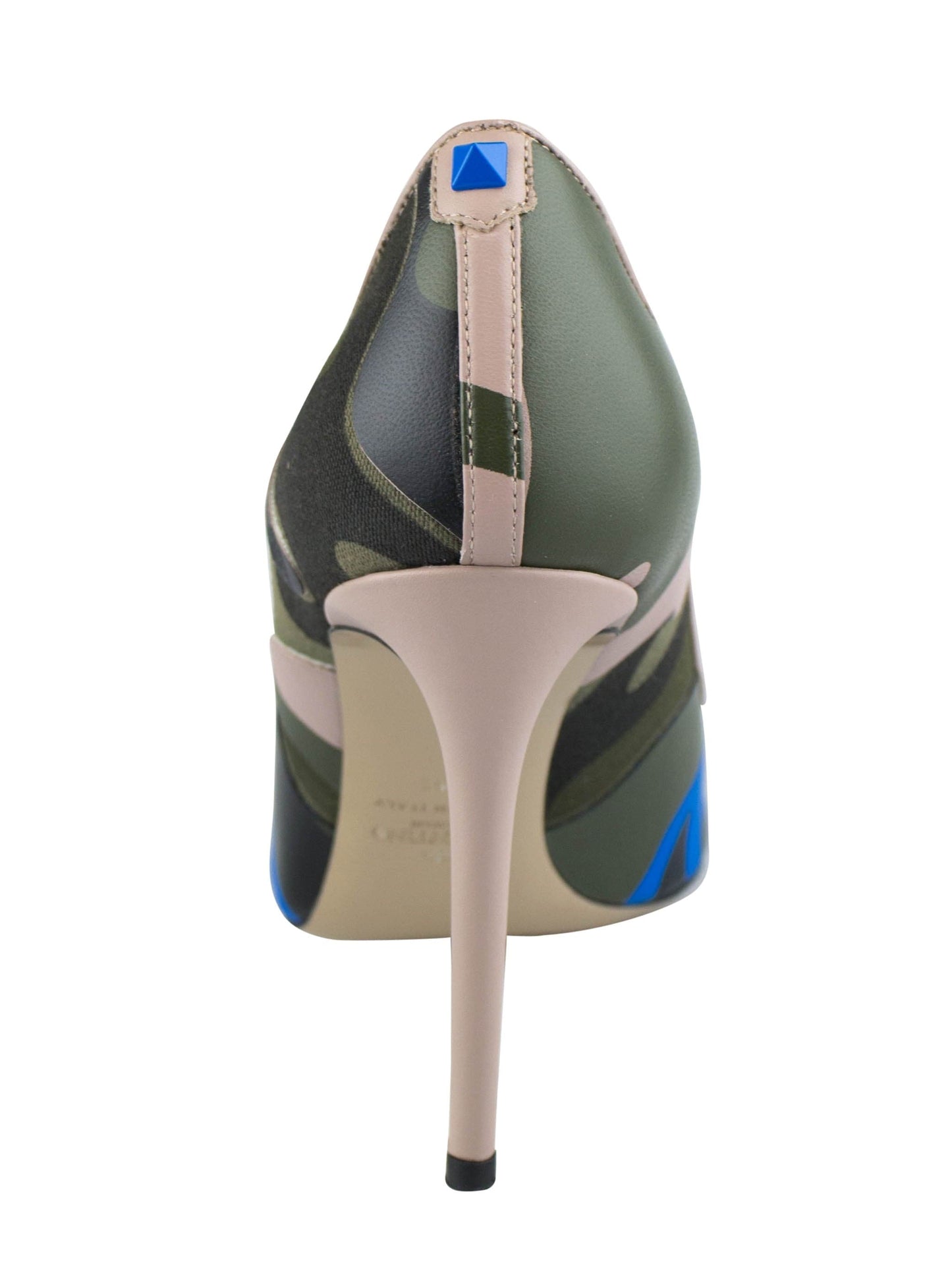 Camouflage Leather Pointed Toe Pumps - Blue / Multi