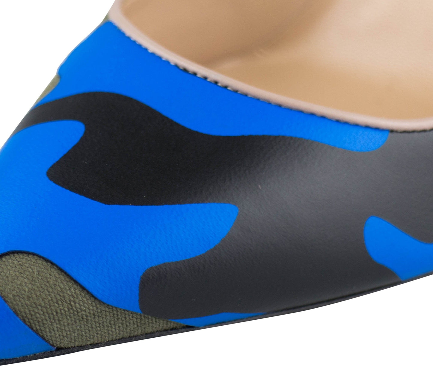 Camouflage Leather Pointed Toe Pumps - Blue / Multi