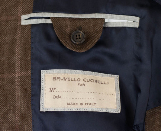 Windowpane Check Wool Blend 3/2 Button Suit - Brown
