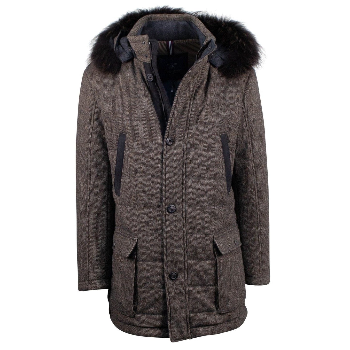 Brown Twill Wool Parka Coat
