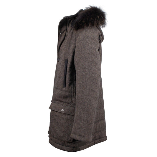 Brown Twill Wool Parka Coat