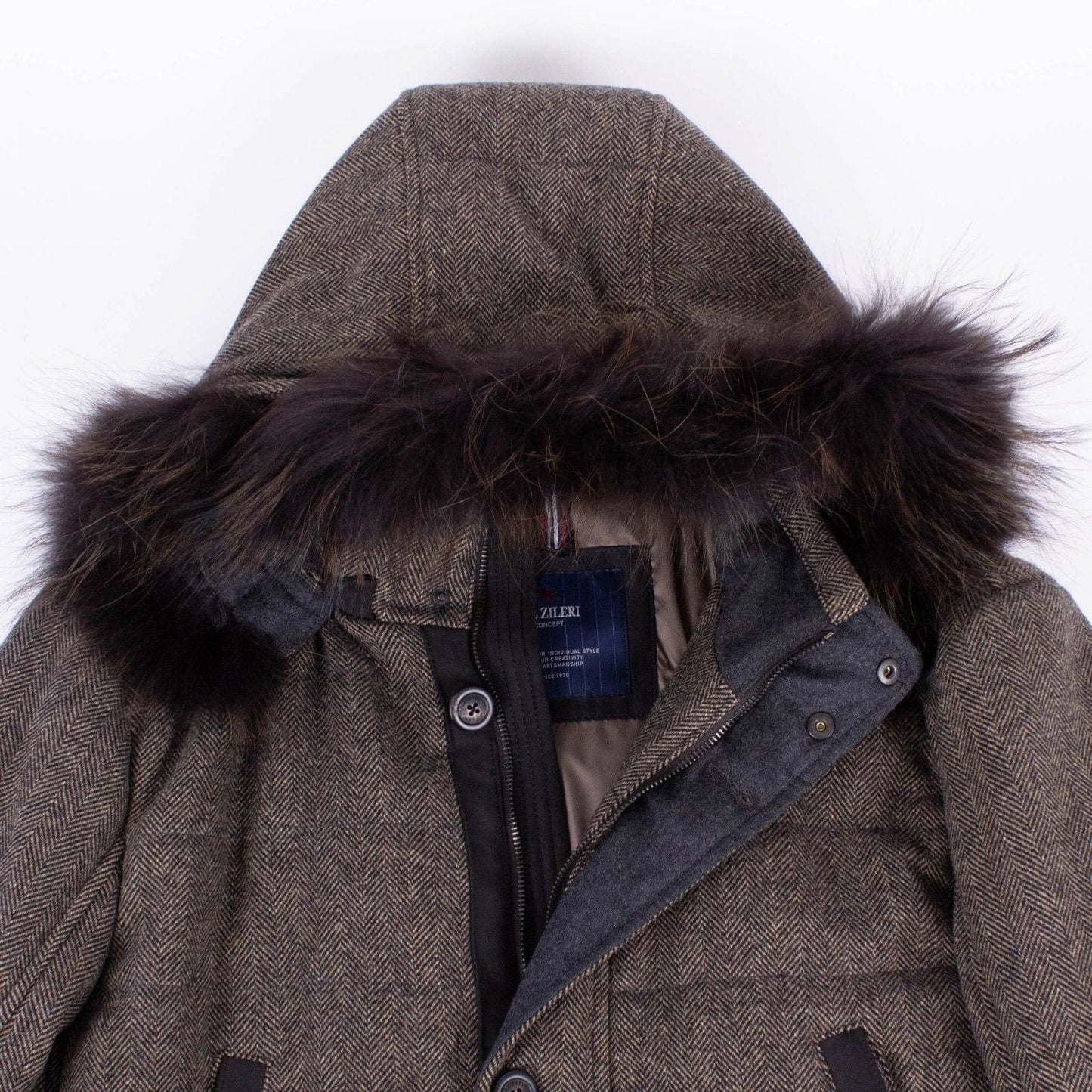 Brown Twill Wool Parka Coat