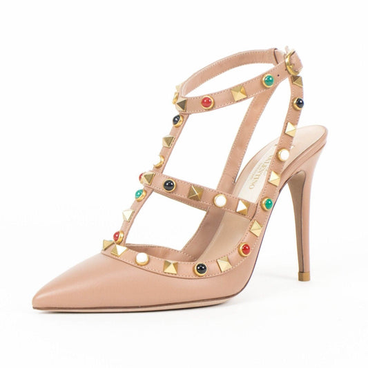 Brown Rockstud Multiple Stone Heels