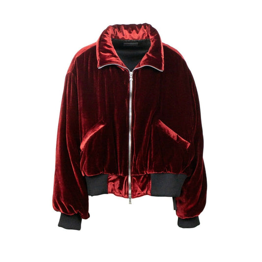 Velvet Puffer Bomber Jacket - Red
