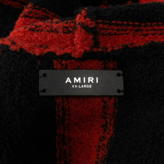 Wool Striped Knit Hoodie Sweater - Black / Red