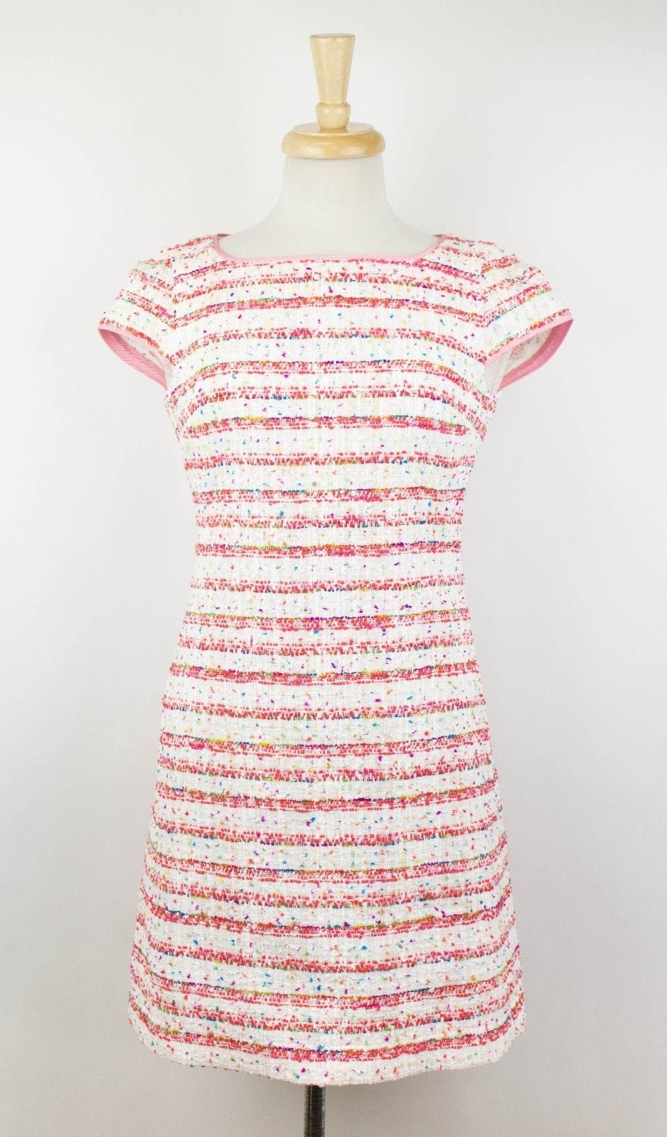 Grosgrain Trimmed Tweed Mini Dress - Red / White