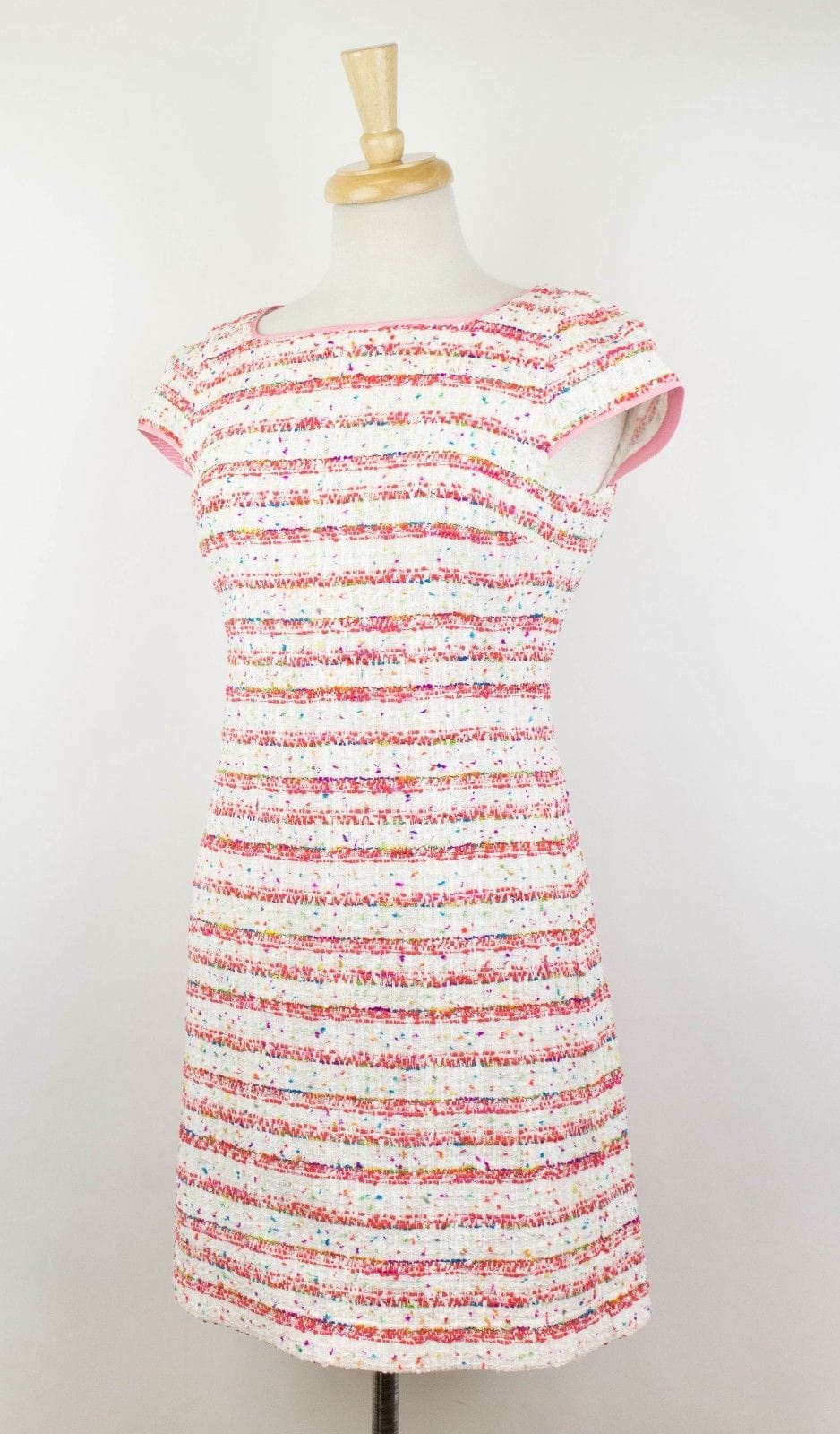 Grosgrain Trimmed Tweed Mini Dress - Red / White