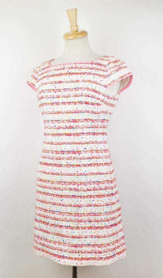 Grosgrain Trimmed Tweed Mini Dress - Red / White