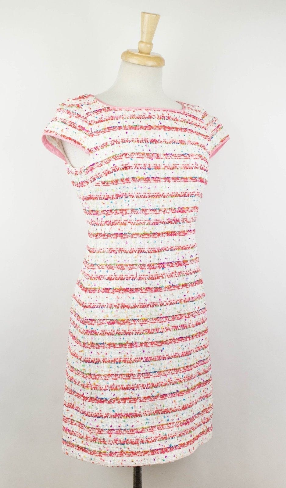 Grosgrain Trimmed Tweed Mini Dress - Red / White