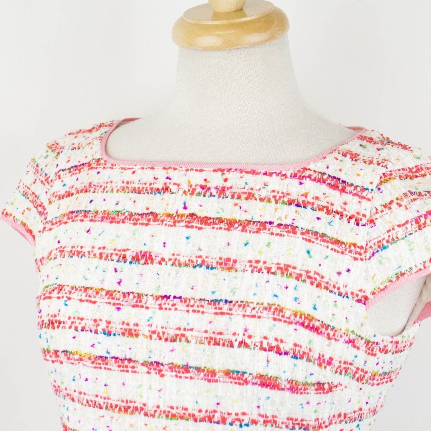 Grosgrain Trimmed Tweed Mini Dress - Red / White