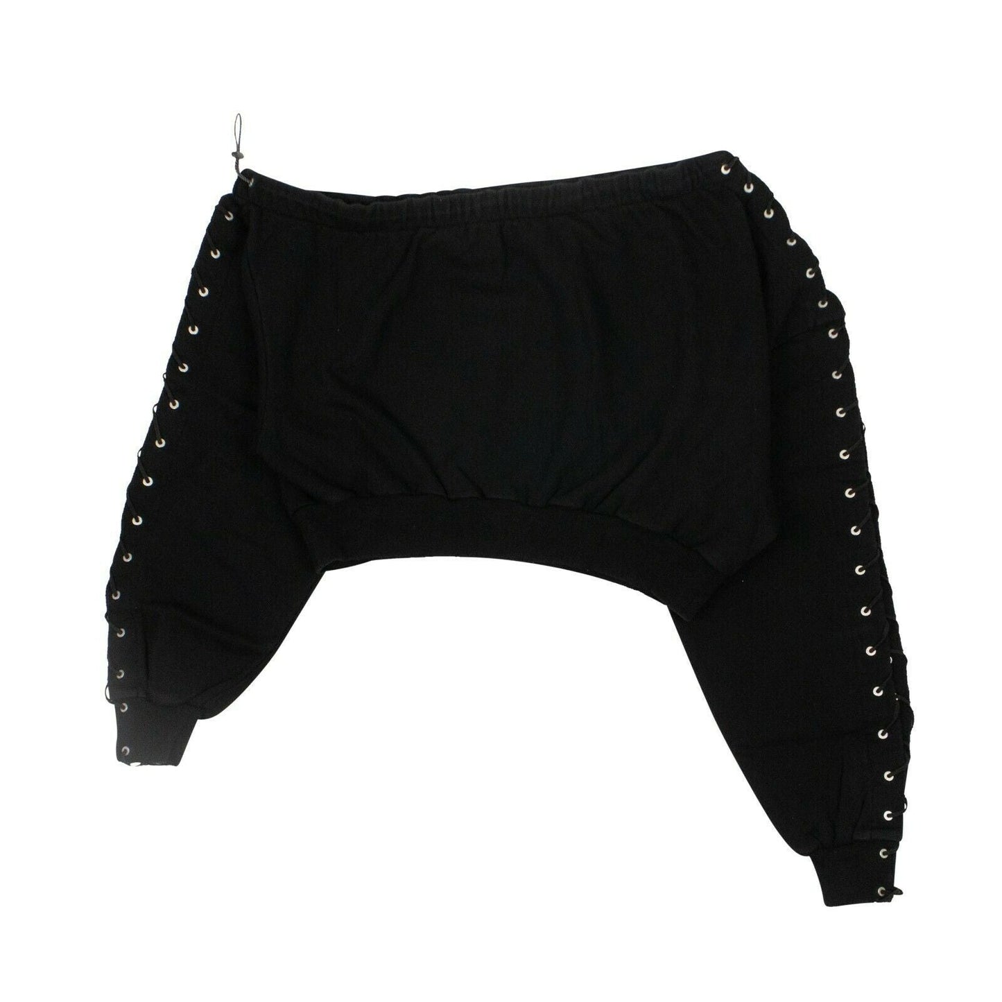 Asymmetrical Neck Lace-Up Sweatshirt - Black