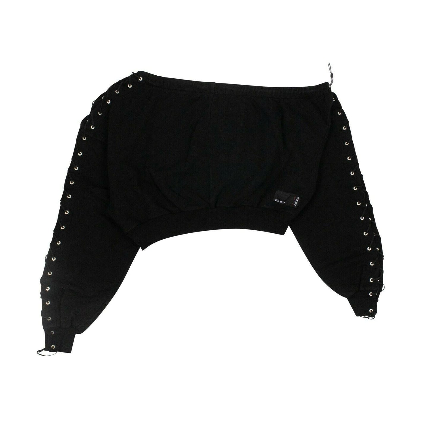 Asymmetrical Neck Lace-Up Sweatshirt - Black
