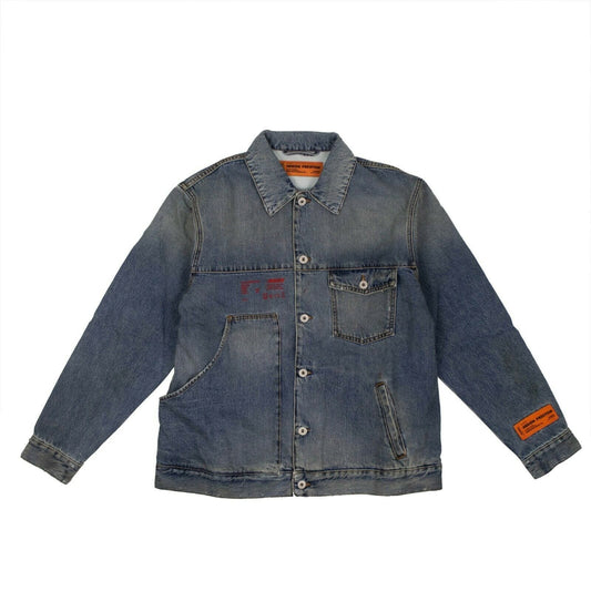 Washed Denim Logo Worker Jacket - Blue