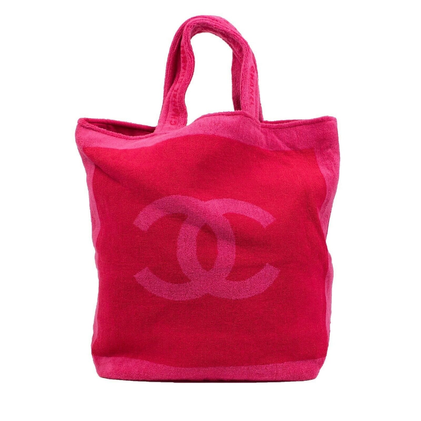 Terry Cotton Contrast 'CC' Logo Large Beach Towel Tote Bag - Pink