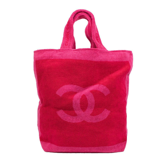 Terry Cotton Contrast 'CC' Logo Large Beach Towel Tote Bag - Pink