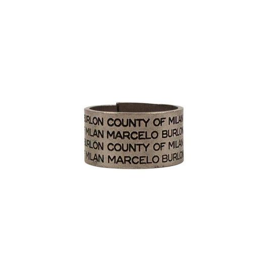 Brass All Over Logo Engraved Wide Ring - Silver