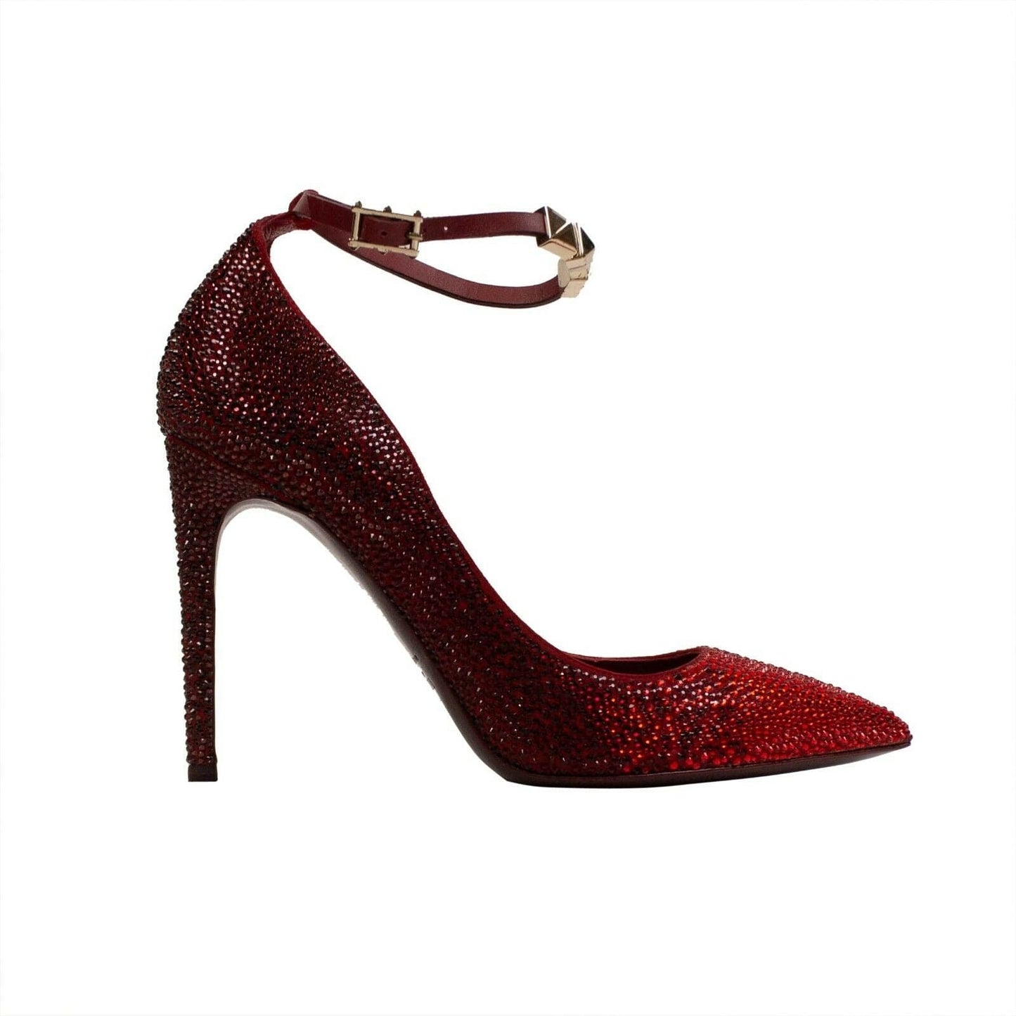 Ankle Strap Crystal Heels - Red