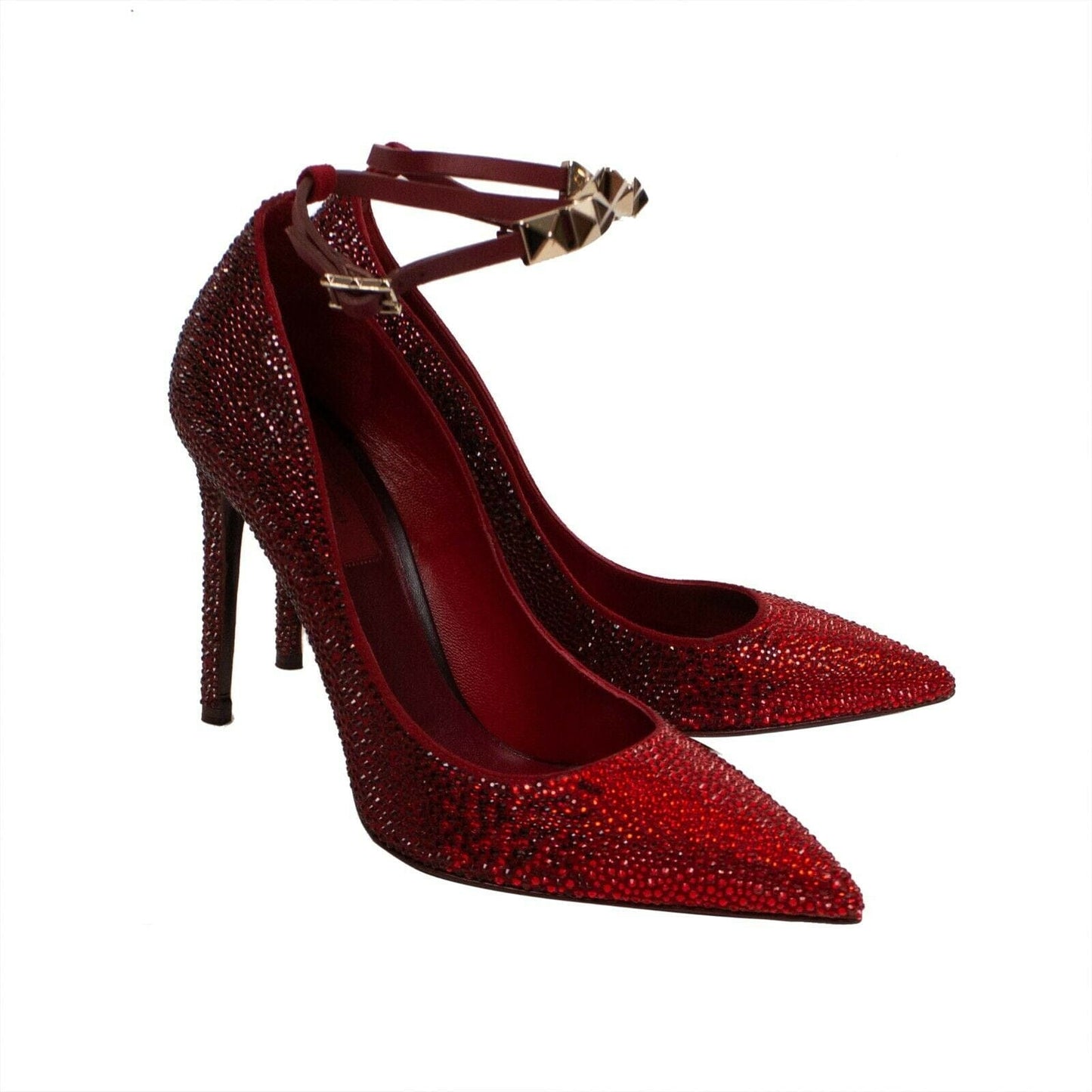 Ankle Strap Crystal Heels - Red