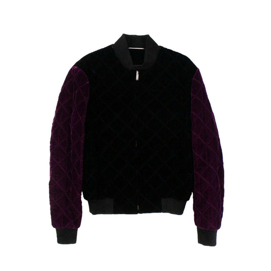 Velvet Quilted Bomber Jacket - Black And Purple